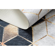 ANDRE 1171 mosható szőnyeg Kocka, geometriai csúszásgátló - fekete / arany